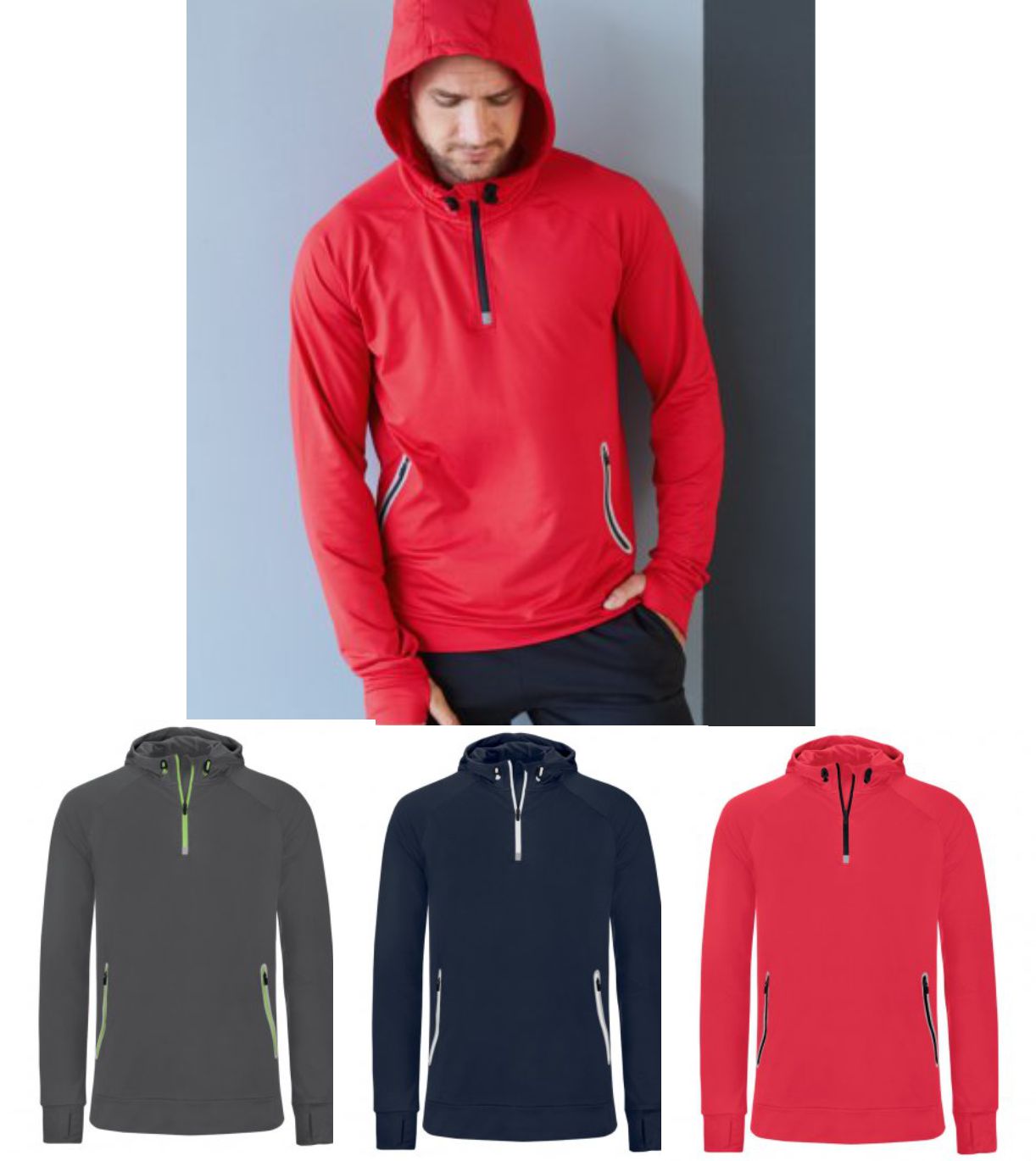 Proact PA360 Zip Neck Hooded Sweatshirt  Proact PA360 Zip Neck Hooded Sweatshirt